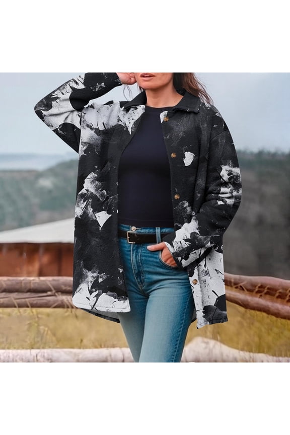 Women's Flannel Printed 2025 Shacket Coat Winter Coat for Warmth Button down Warm and Fuzzy Fleece Jacket S-3XL