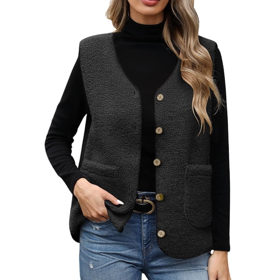 Neewe Women's Fleece Vest Fall Lightweight Sleeveless V-neck Jacket Inside S-XXL