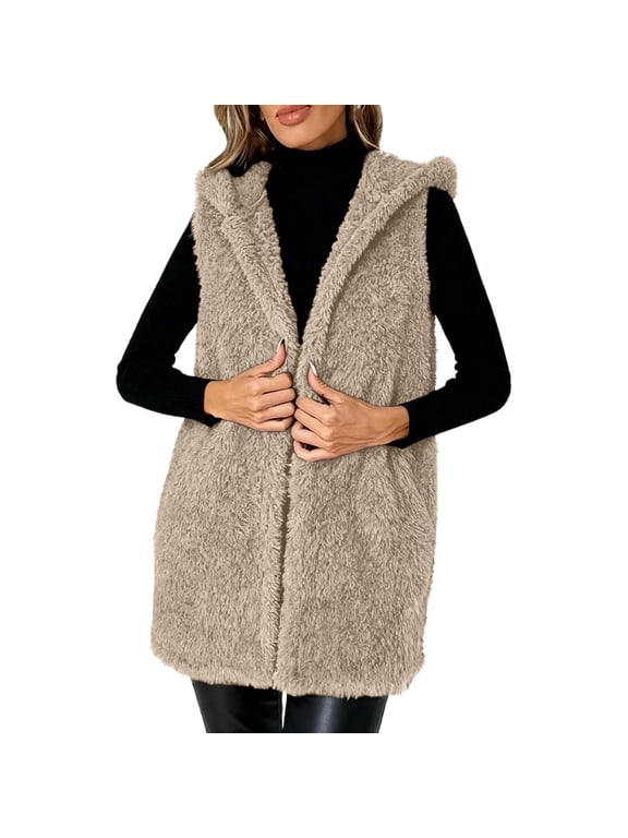 Women's Fleece Vest Plain Sleeveless Mid Length Open Front with Pockets 1 Pack Sizes S to XXXL Polyester for Winter Wear