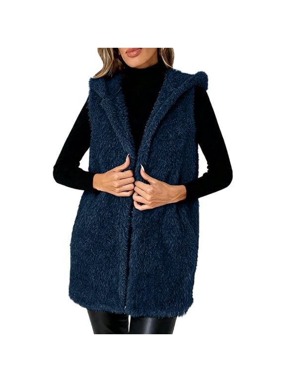 Women's Fleece Vest Plain Sleeveless Mid Length Open Front with Pockets 1 Pack Sizes S to XXXL Polyester for Winter Wear