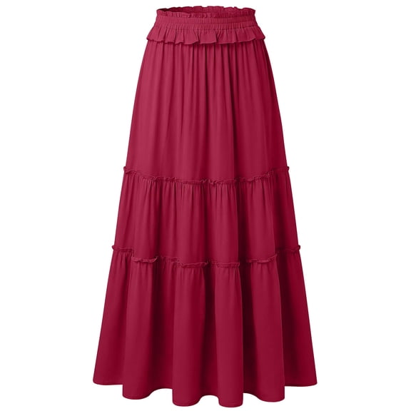 Neewe Women's Flowy Maxi Skirt Summer Ruched High Drawstring Elastic Waisted Casual Long Skirts with Pockets