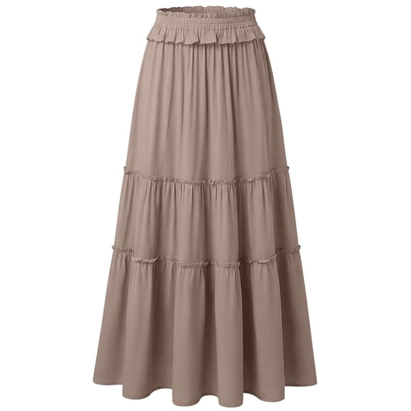 Neewe Women's Flowy Maxi Skirt Summer Ruched High Drawstring Elastic Waisted Casual Long Skirts with Pockets