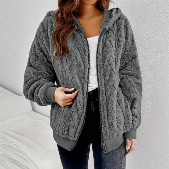 Neewe Women's Fuzzy Fleece Jacket Full Zip Up Lightweight Warm Soft Fleece Coat with Hood for Spring Fall Winter