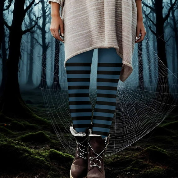 Neewe Women's Halloween Striped High Waisted Leggings for Women-Soft Athletic Tummy Control Pants for Running Yoga Workout Reg & Plus Size