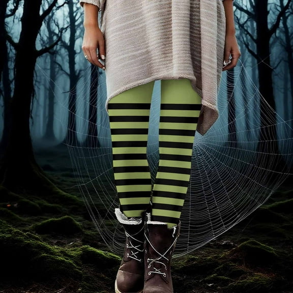 Neewe Women's Halloween Striped High Waisted Leggings for Women-Soft Athletic Tummy Control Pants for Running Yoga Workout Reg & Plus Size