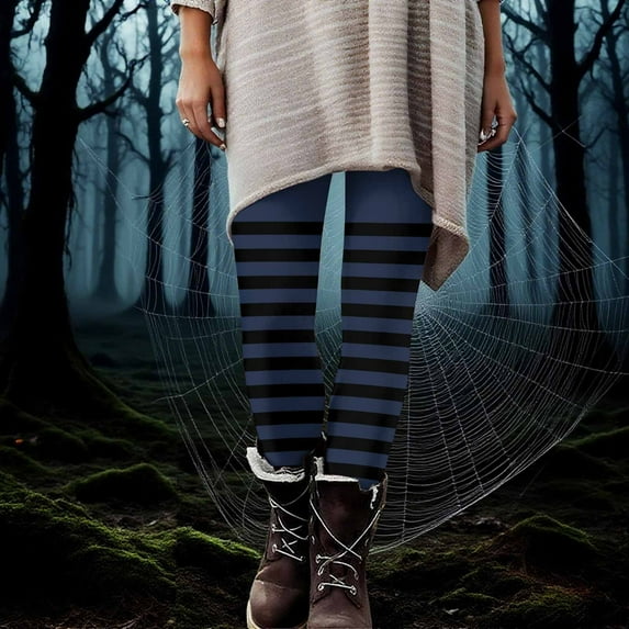 Neewe Women's Halloween Striped High Waisted Leggings for Women-Soft Athletic Tummy Control Pants for Running Yoga Workout Reg & Plus Size