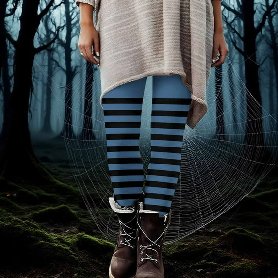 Neewe Women's Halloween Striped High Waisted Leggings for Women-Soft Athletic Tummy Control Pants for Running Yoga Workout Reg & Plus Size