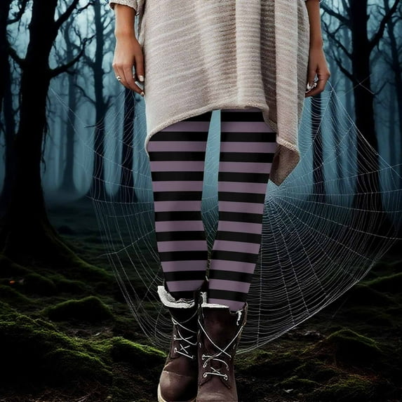Neewe Women's Halloween Striped High Waisted Leggings for Women-Soft Athletic Tummy Control Pants for Running Yoga Workout Reg & Plus Size