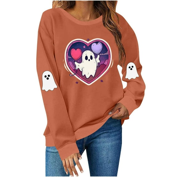 Neewe Women's Halloween Sweatshirts Skull Graphic T Shirts Long Sleeve Pullover Tops Gothic Fall Clothes 2025