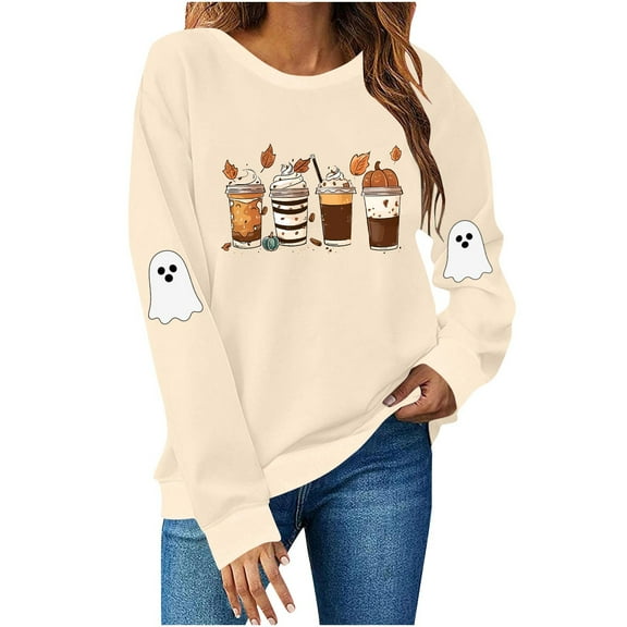 Neewe Women's Halloween Sweatshirts Skull Graphic T Shirts Long Sleeve Pullover Tops Gothic Fall Clothes 2025