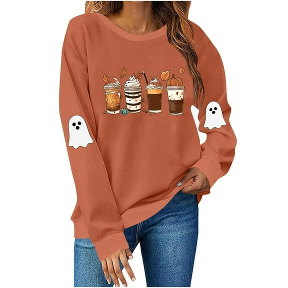 Neewe Women's Halloween Sweatshirts Skull Graphic T Shirts Long Sleeve Pullover Tops Gothic Fall Clothes 2025