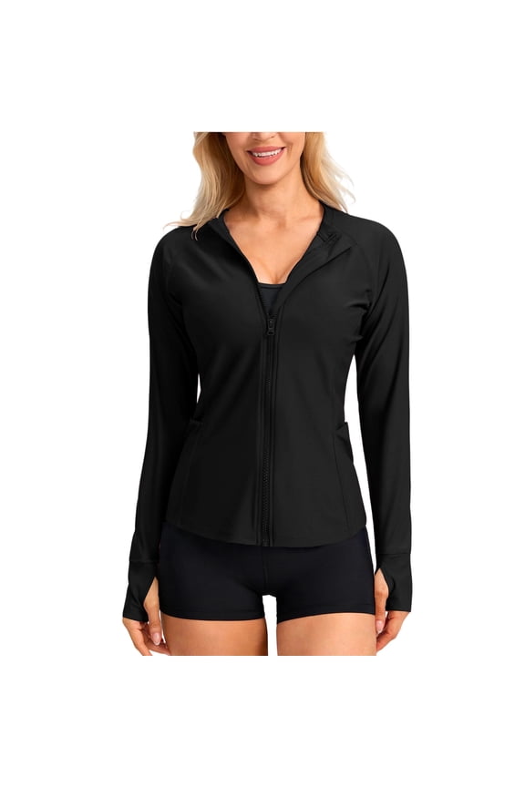 Women's Lightweight Athletic Jacket Sun Protection Full Zip Long Sleeve Shirts Hiking Outdoor Pockets