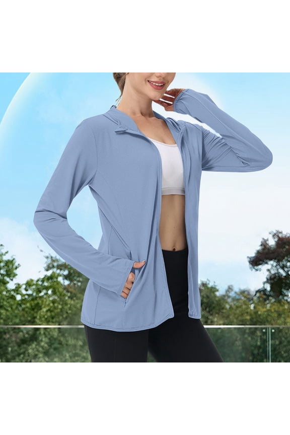 Women's Lightweight Athletic Jacket Sun Protection Full Zip Long Sleeve Shirts Hiking Outdoor Pockets