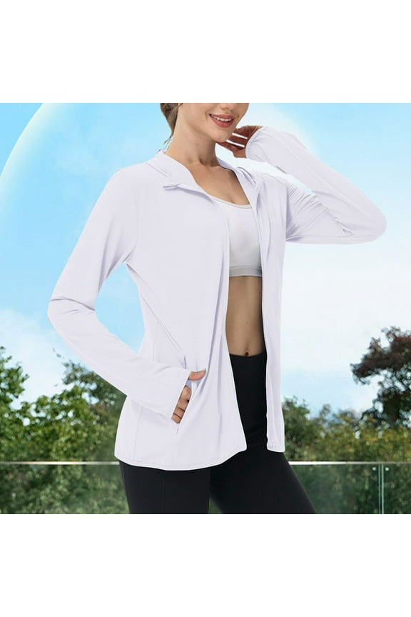 Women's Lightweight Athletic Jacket Sun Protection Full Zip Long Sleeve Shirts Hiking Outdoor Pockets
