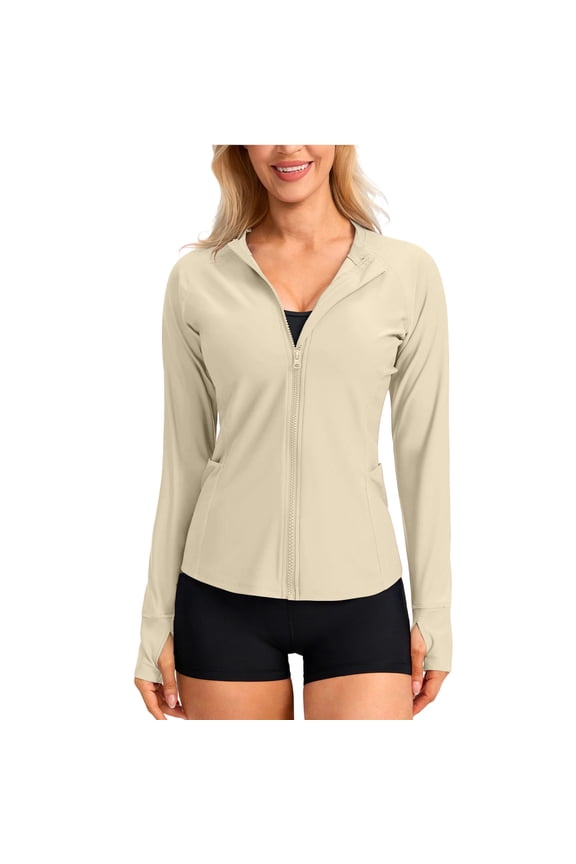 Women's Lightweight Athletic Jacket Sun Protection Full Zip Long Sleeve Shirts Hiking Outdoor Pockets