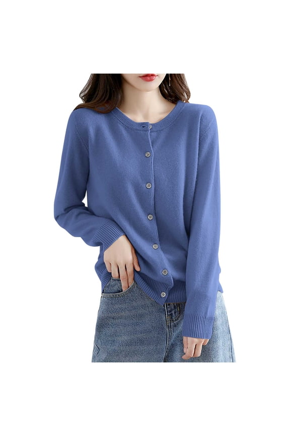 Women's Lightweight Button Down Cardigan Long Sleeve Casual Crew Neck Soft Knit Cardigans Sweater Tops