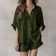thumbnail image 1 of Neewe Women's Linen Shorts Sets 2 Piece Summer Short Sleeve Top and Shorts Sweatsuit Set Daily Outfits, 1 of 8