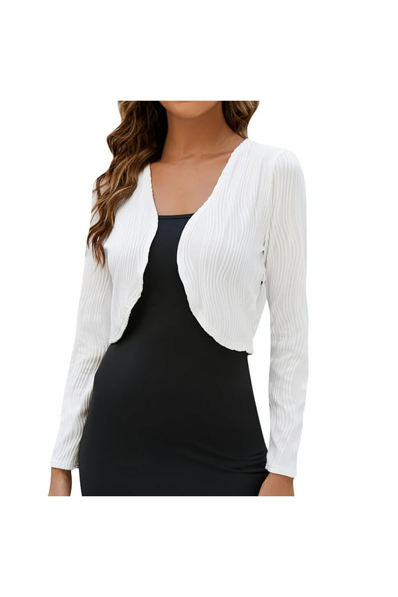 Women's Long Sleeve Cardigan Knit Sweaters Cropped Open Front Bolero Shrug for Dresses S-2XL