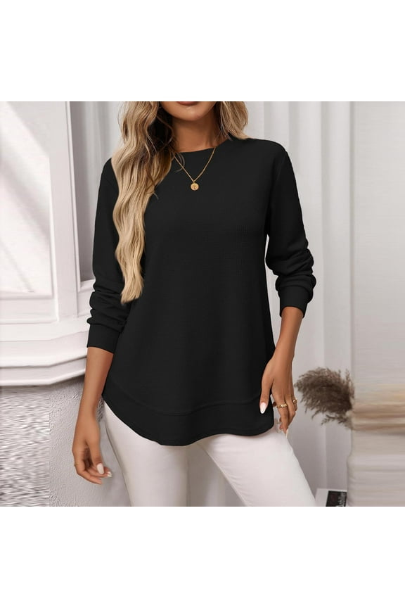 Women's Long-Sleeve Crew-Neck Cotton T-Shirt Classic-Fit Shirt Soft Breathable Casual Tee Basic Tops