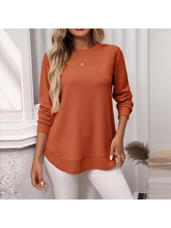 Women's Long-Sleeve Crew-Neck Cotton T-Shirt Classic-Fit Shirt Soft Breathable Casual Tee Basic Tops