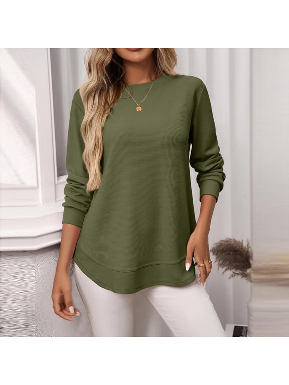 Women's Long-Sleeve Crew-Neck Cotton T-Shirt Classic-Fit Shirt Soft Breathable Casual Tee Basic Tops