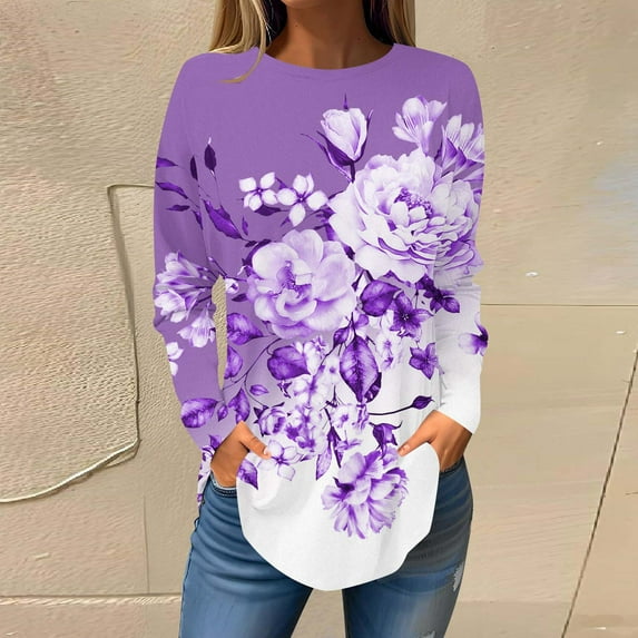 Neewe Women's Long-Sleeve Crew-Neck Cotton T-Shirt Classic-Fit Shirt Soft Breathable Casual Tee Basic Tops