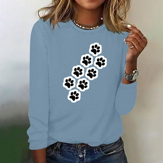 Neewe Women's Long-Sleeve Crew-Neck Cute T-Shirt Classic-Fit Shirt Soft Breathable Casual Tee Basic Tops