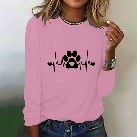 Neewe Women's Long-Sleeve Crew-Neck Cute T-Shirt Classic-Fit Shirt Soft Breathable Casual Tee Basic Tops