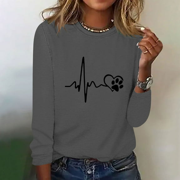 Neewe Women's Long-Sleeve Crew-Neck Cute T-Shirt Classic-Fit Shirt Soft Breathable Casual Tee Basic Tops