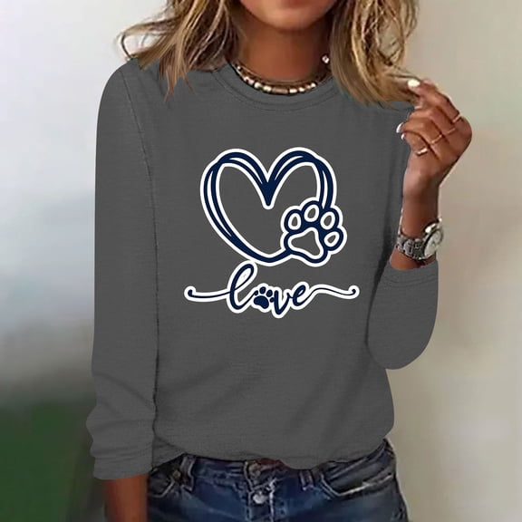 Neewe Women's Long-Sleeve Crew-Neck Cute T-Shirt Classic-Fit Shirt Soft Breathable Casual Tee Basic Tops