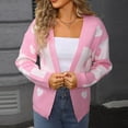 thumbnail image 1 of Neewe Women's Long Sleeve Cute Cardigan Sweaters Color Block Open Front Ribbed Knit Heart Sweater Coat, 1 of 9