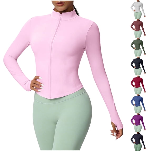 Neewe Women's Long Sleeve Full Zip Shirts, Dry Fit Workout Athletic Sun Protection Cooling Tops for Yoga Running Gym