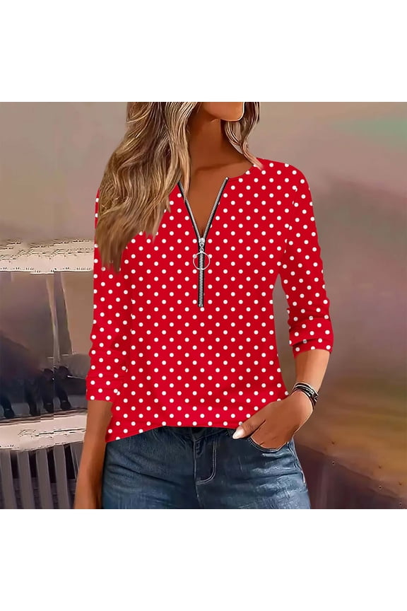 Women's Long Sleeve Shirts Basic Zipper Tops Tunics Casual Fall Ladies Tees