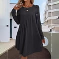 thumbnail image 1 of Neewe Women's Long Sleeve Sweater Dress Ribbed Pleated Casual Round Neck Knee Length Dress, 1 of 6