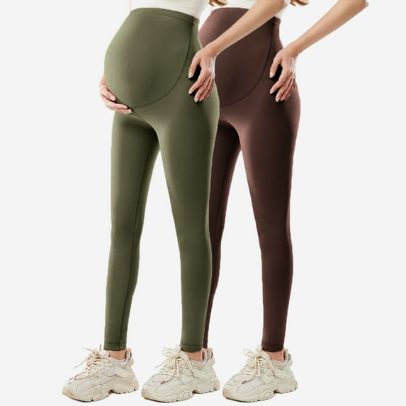 Neewe Women's Maternity Leggings 2PC over the Belly Pregnancy Active Wear Workout Yoga Tights Pants