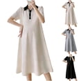 thumbnail image 1 of Neewe Women's Maternity Pregnant Dress Solid Color Lapel Short Sleeved Dress Loose Casual And Comfortable Dress, 1 of 5