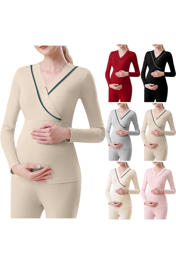 Women's Maternity Pregnant Top Solid Color Round Neck Long Sleeved Top To Be Worn As A Base During Pregnancy