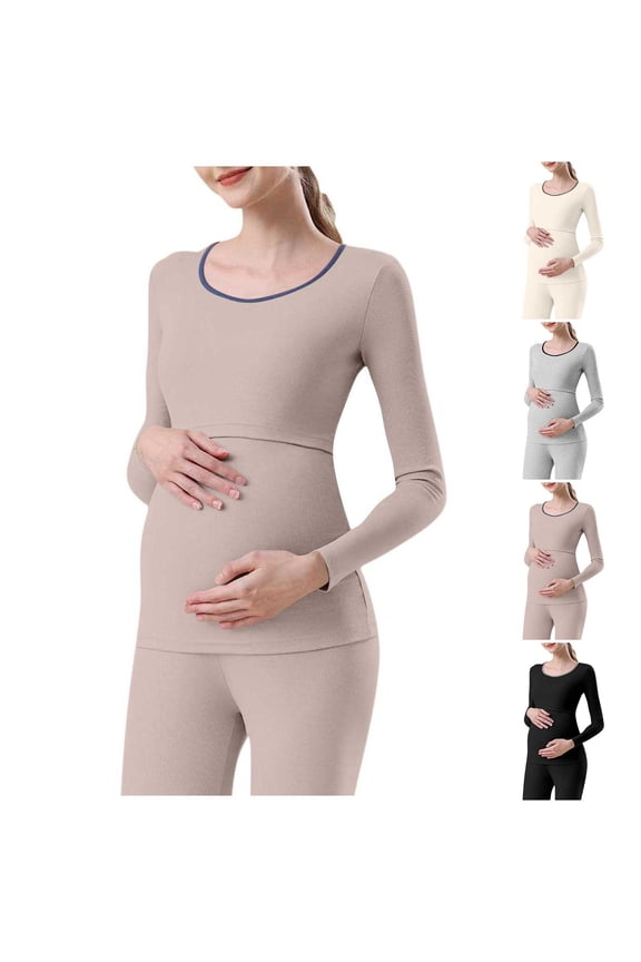 Women's Maternity Pregnant Top Solid Color Round Neck Long Sleeved Top To Be Worn As A Base During Pregnancy