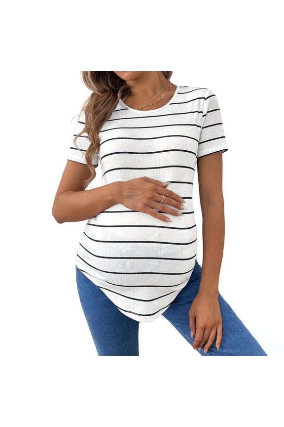 Women's Maternity Shirts, Crew Neck Maternity Top Short Sleeve Casual Cotton Tee Pregnancy Clothes