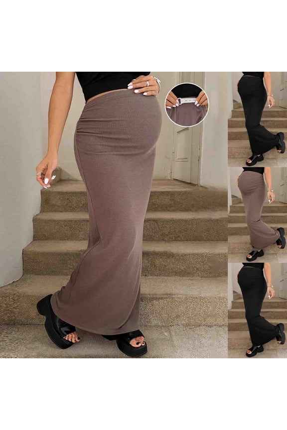 Women's Maternity Skirt Spring And Summer Knitted High Waisted Long Skirt With Adjustable Waist Pregnant Women's Half Skirt For External