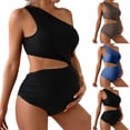 thumbnail image 1 of Neewe Women's Maternity Vacation Style Solid Color Romantic Off-shoulder Backless Bikini Drawstring Style Loose Shoulder Strap Swimsuit, 1 of 6