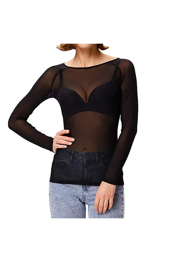 Women's Mock Turtle Neck Long Sleeve Tops Sheer Mesh Ruched Trendy Going Out Shirts Blouse