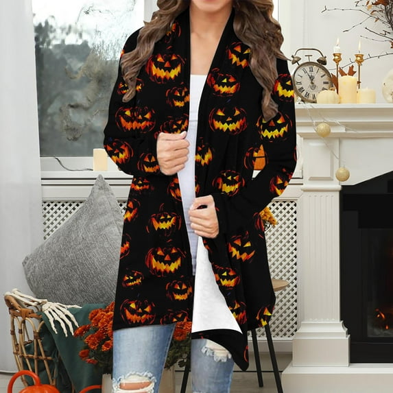 Neewe Women's Open Front Cardigan Shirt Halloween Long Sleeve Lightweight Coat