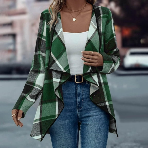 Neewe Women's Open Front Long Cardigan Lightweight Plaid Shirt Kimono Cardigan Knit Sweater