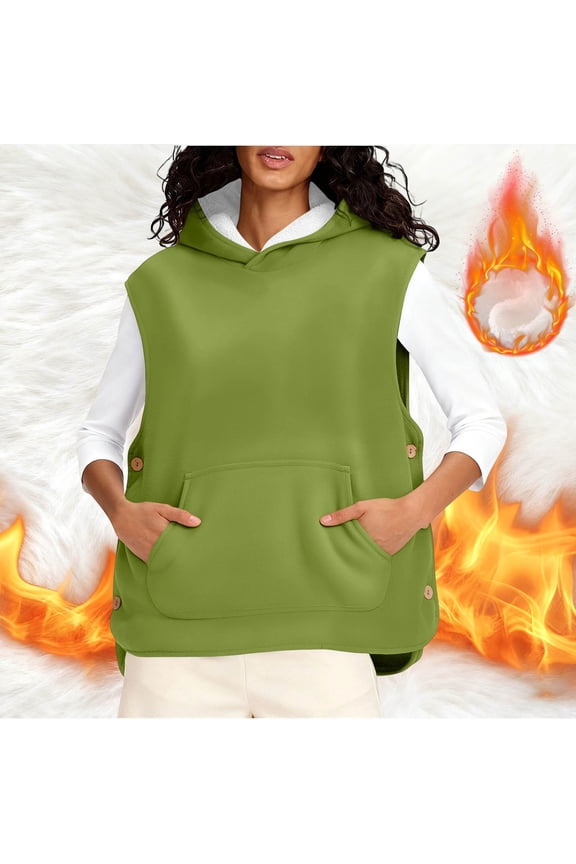 Women's Outerwear Vest Casual Winter Fleece Vest Hooded Warm Jacket with Pocket S-XXL