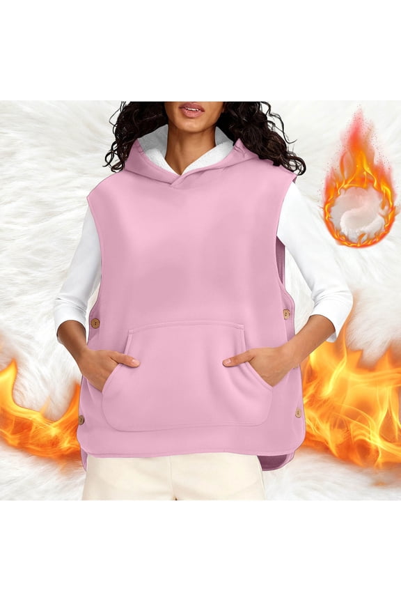 Women's Outerwear Vest Casual Winter Fleece Vest Hooded Warm Jacket with Pocket S-XXL