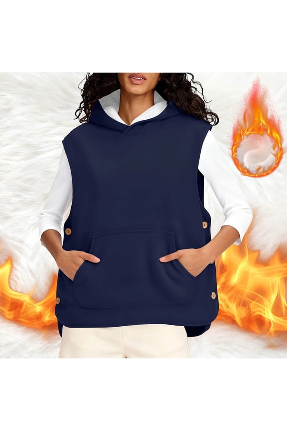 Women's Outerwear Vest Casual Winter Fleece Vest Hooded Warm Jacket with Pocket S-XXL
