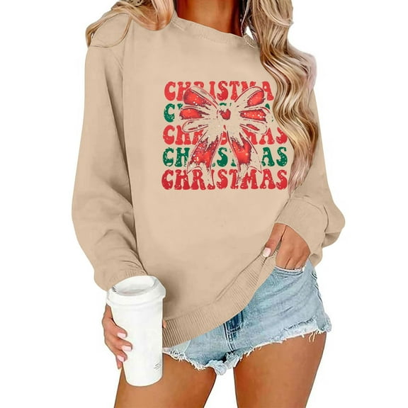 Neewe Women's Oversized Sweatshirt Christmas Crewneck Long Sleeve Casual Loose Pullover Tops