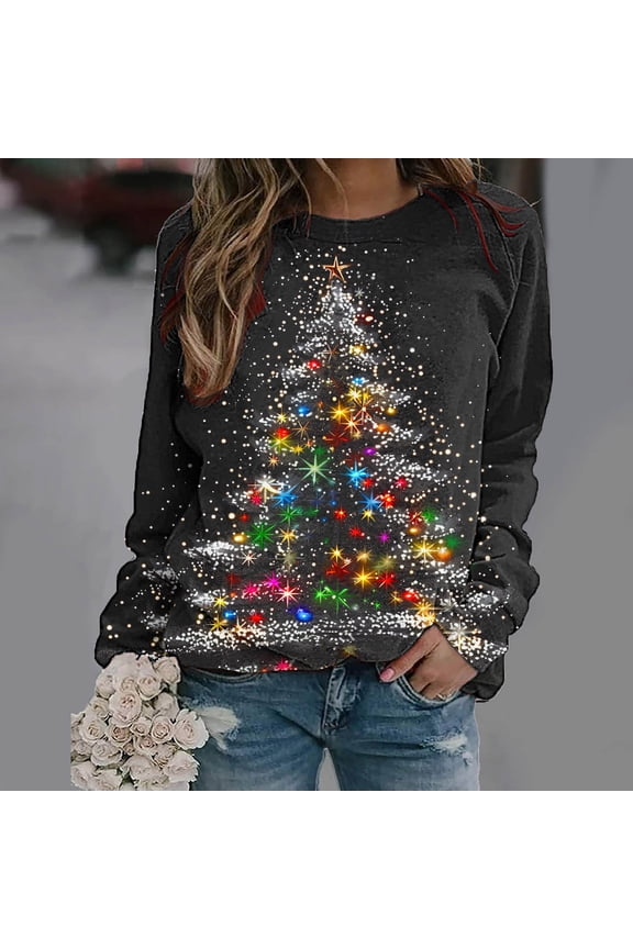 Women's Oversized Sweatshirt Christmas Crewneck Long Sleeve Casual Loose Pullover Tops