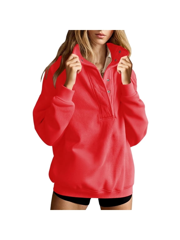 Women's Oversized Sweatshirts Casual Long Sleeve Fall Lightweight Sweatshirts Button Loose Pullover Tops
